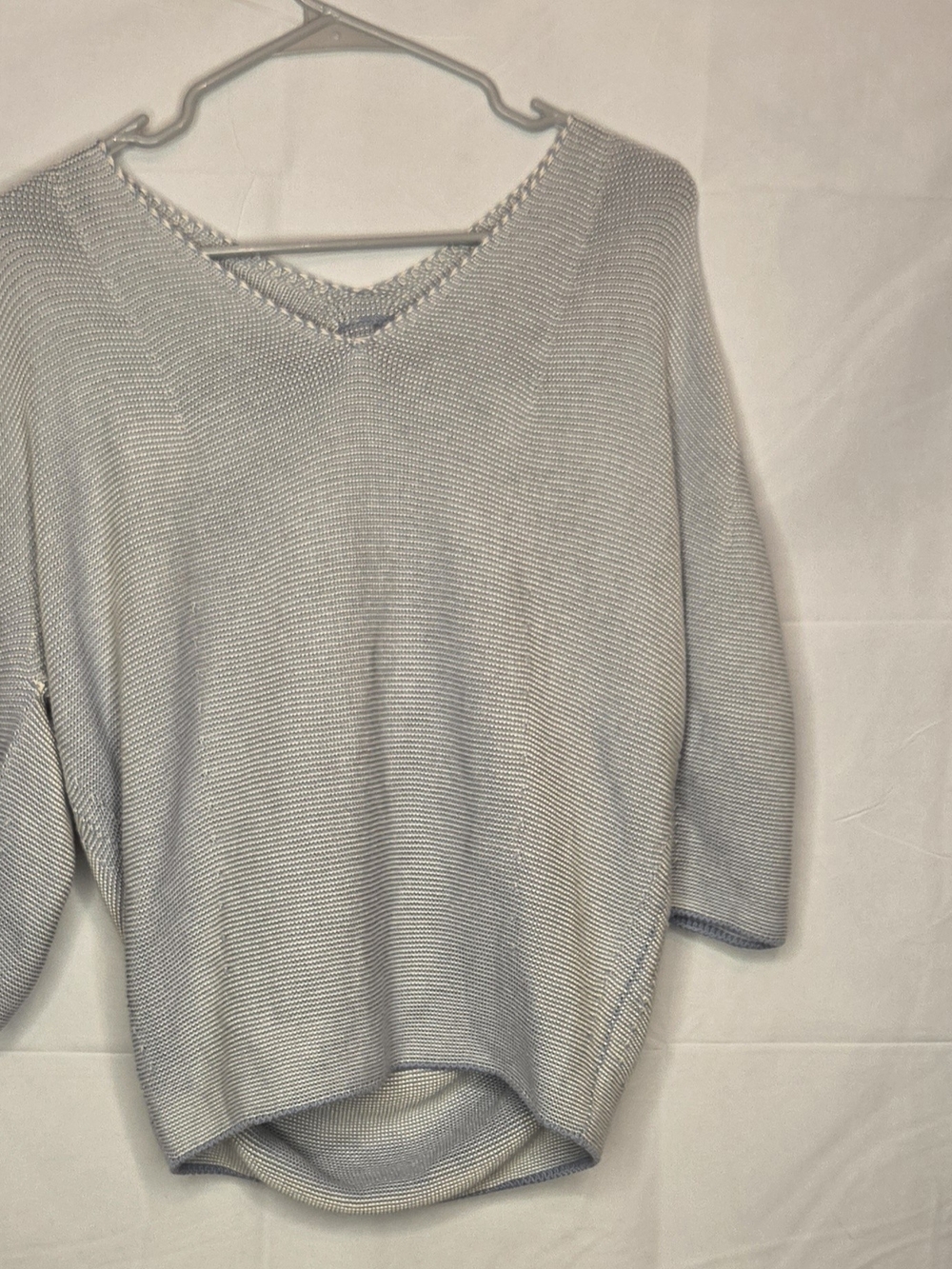 UNIQLO 3D Knit Cotton Cocoon V-Neck 3/4 Sleeve Sweater Ice Blue